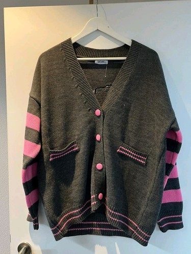 Rose strickjacke grau pink - strickjacke,