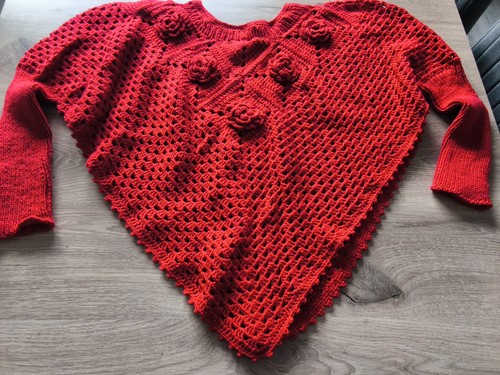 Handgehäkelte poncho rot - handgehäkelte, mit