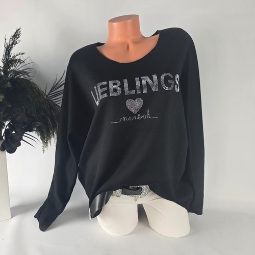 Damen strass oversize pullover - strass,