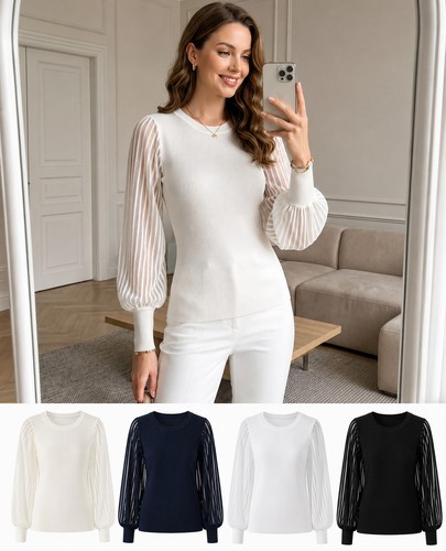 Damen rippstrick pullover mit - ,
